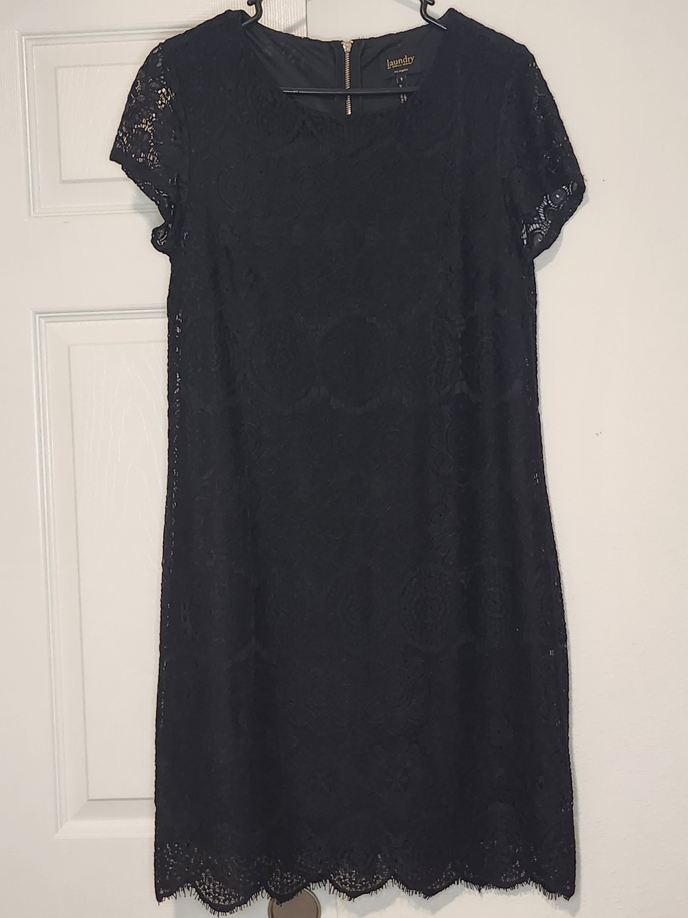 Laundry By Shelli Segal Black Lace Midi Dress with Scalloped Hem